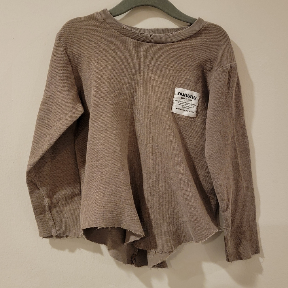 NUNUNU kids shirt size 3-4 tan asymmetrical cut